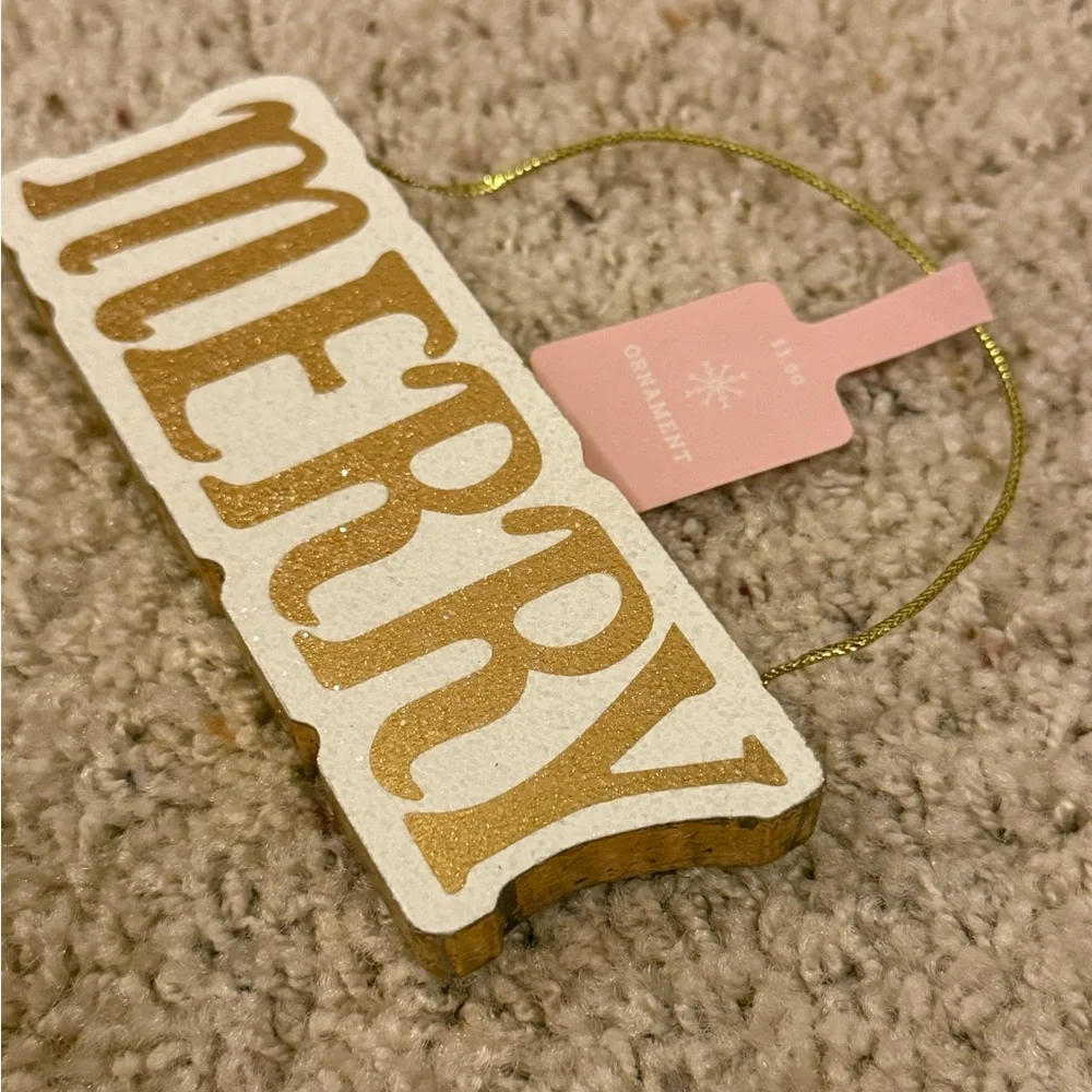 Target Gold and White 'Merry' Ornament